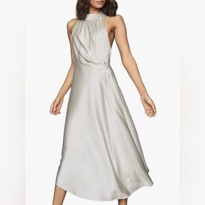Reiss NWT Satin Champagne Backless Midi cocktail dress women’s size 4 SMALL